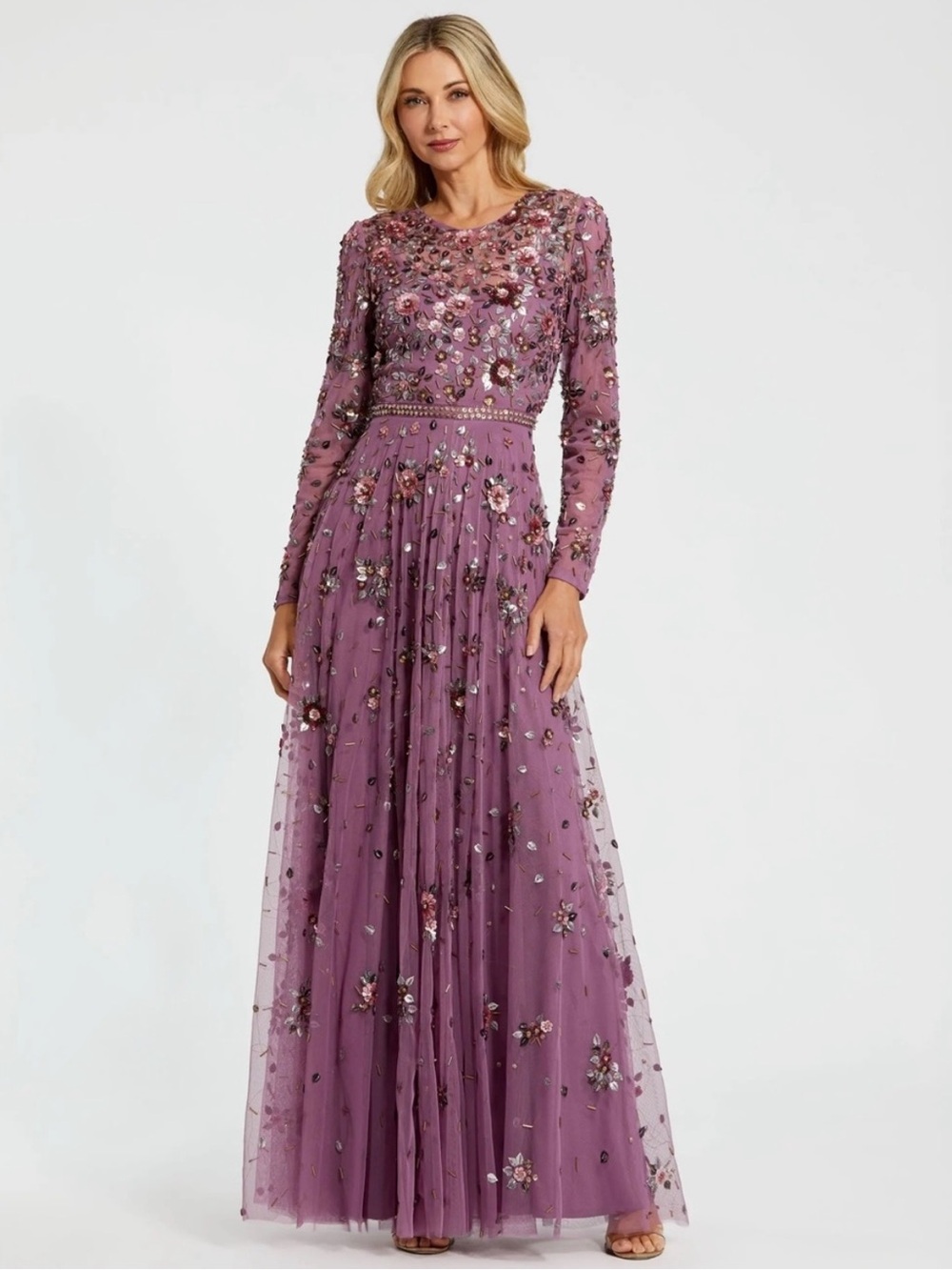 NWT Mac Duggal Raspberry Embellished Long Sleeve 10063 High Neck Beaded Gown 24 - Picture 3 of 9